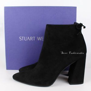 NEW STUART WEITZMAN Grandiose Suede Ankle Booties, Black, EU 40
